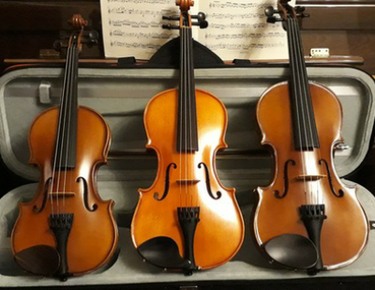 Three violins ready to be packed at the Violin Company
